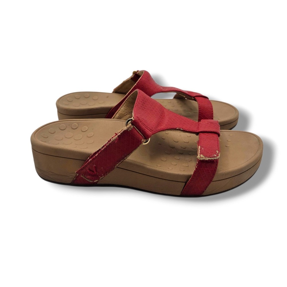 Vionic Ellie Wedge Sandals Womens 7 Wide Red T Strap Platform